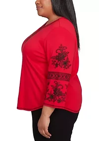 Plus Jet Setter Embroidered Sleeve Top