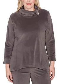 Women's Calm Luxe Cowl Neck Button Tab Top