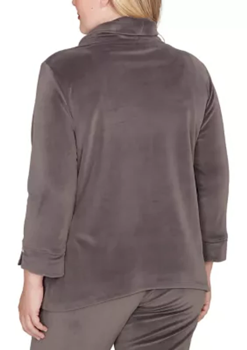 Women's Calm Luxe Cowl Neck Button Tab Top