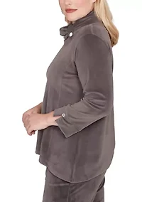 Women's Calm Luxe Cowl Neck Button Tab Top