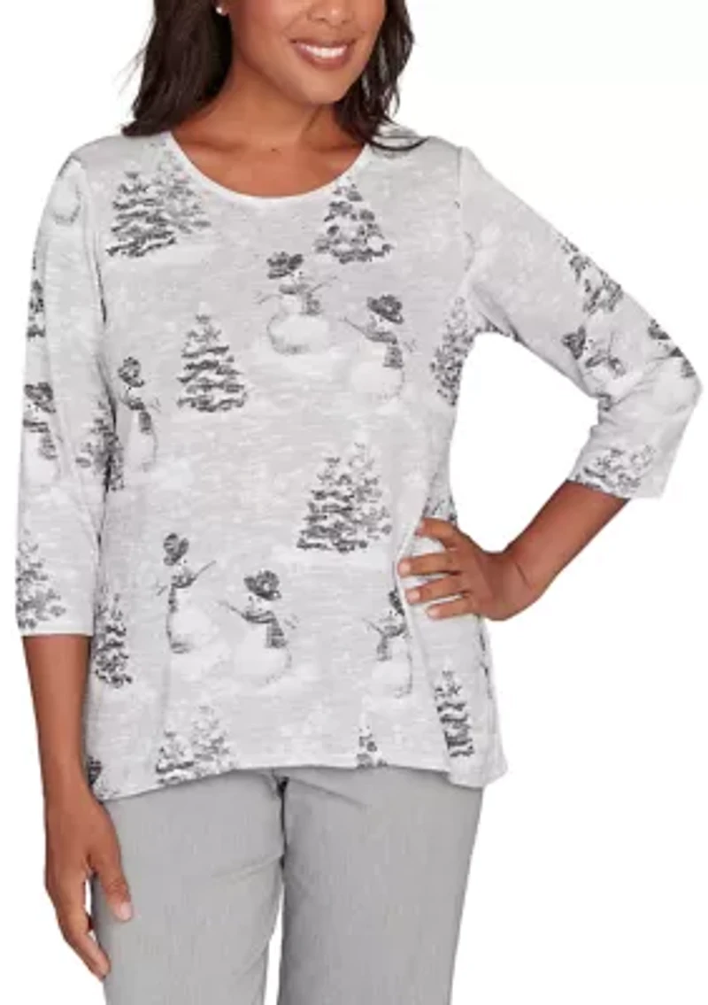 Women's Stockbridge Snowmen Scene Top