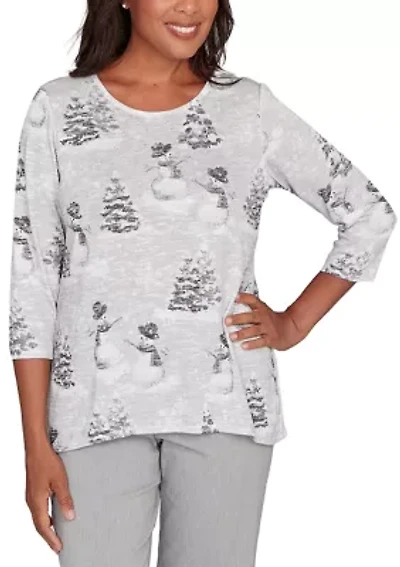 Women's Stockbridge Snowmen Scene Top