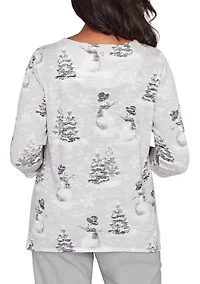 Women's Stockbridge Snowmen Scene Top