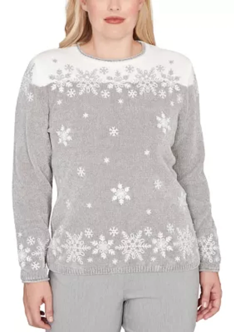 Petite Stockbridge Snowflake Embroidery Chenille Top