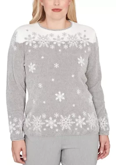 Petite Stockbridge Snowflake Embroidery Chenille Top