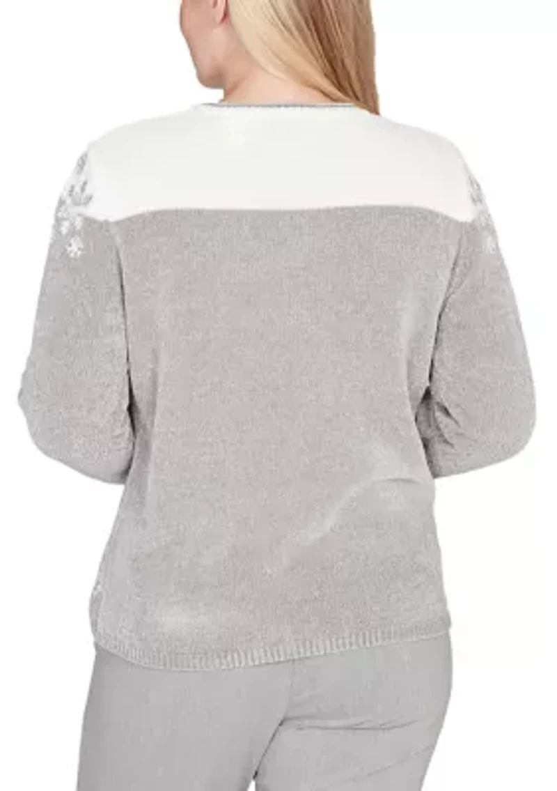 Petite Stockbridge Snowflake Embroidery Chenille Top