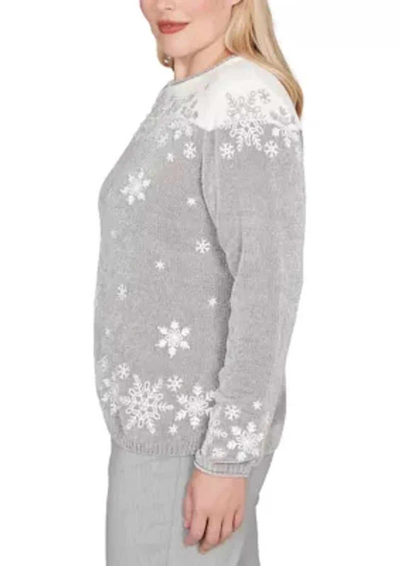 Petite Stockbridge Snowflake Embroidery Chenille Top
