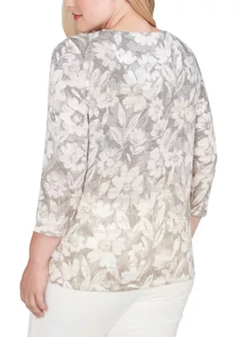 Women's  Vienna Texture Floral Ombre Top