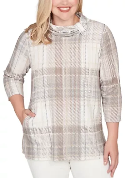 Women's Vienna Plaid Cowl Neck Top