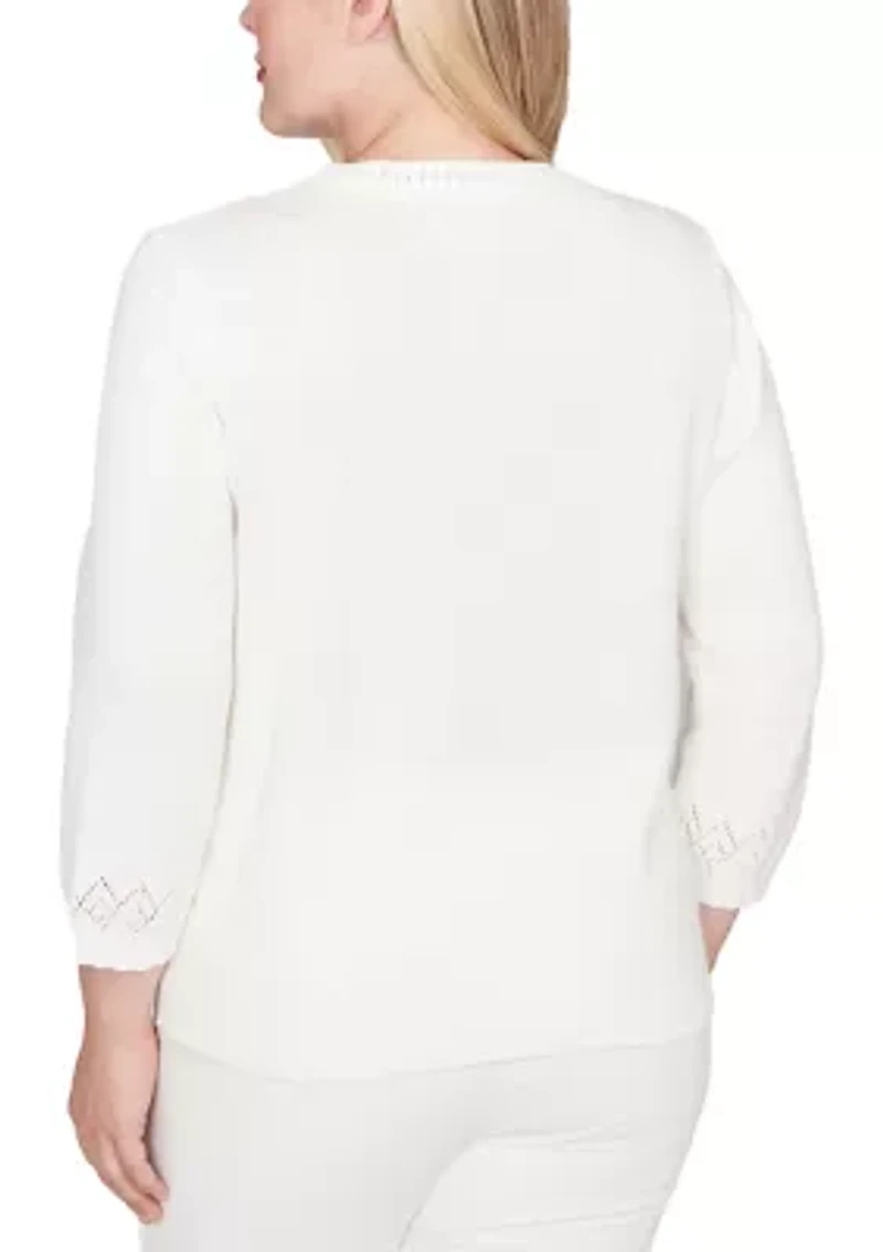 Women's Vienna Floral Embroidery Yoke Cotton/Acrylic Sweater