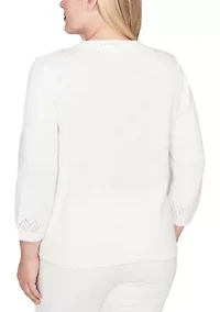 Women's Vienna Floral Embroidery Yoke Cotton/Acrylic Sweater