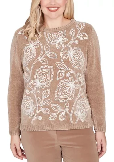 Women's Vienna Stitched Leaves Chenille Sweater