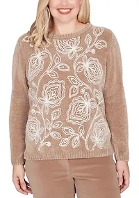 Women's Vienna Stitched Leaves Chenille Sweater
