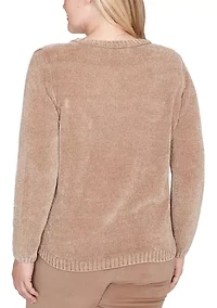 Women's Vienna Stitched Leaves Chenille Sweater