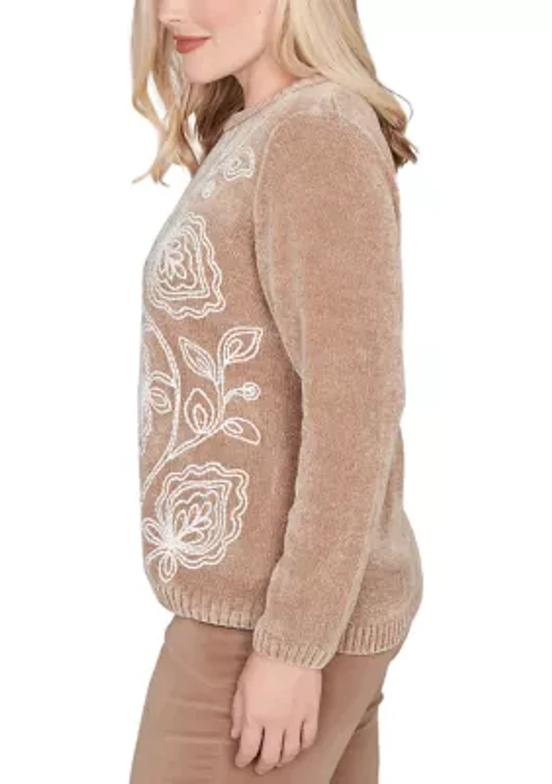 Women's Vienna Stitched Leaves Chenille Sweater