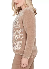 Women's Vienna Stitched Leaves Chenille Sweater