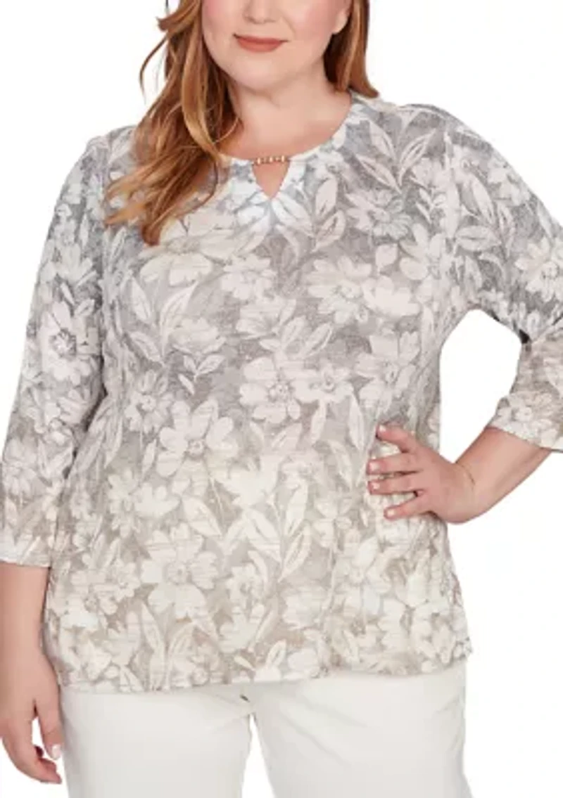 Plus Vienna Texture Floral Ombre Top