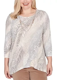 Plus Vienna Diagonal Animal Print Knit Top