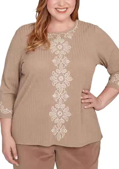Plus Vienna Soutache Medallion Center Knit Top