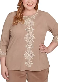 Plus Vienna Soutache Medallion Center Knit Top