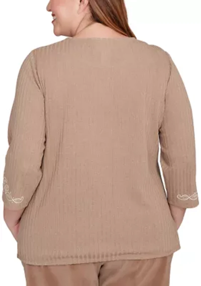 Plus Vienna Soutache Medallion Center Knit Top