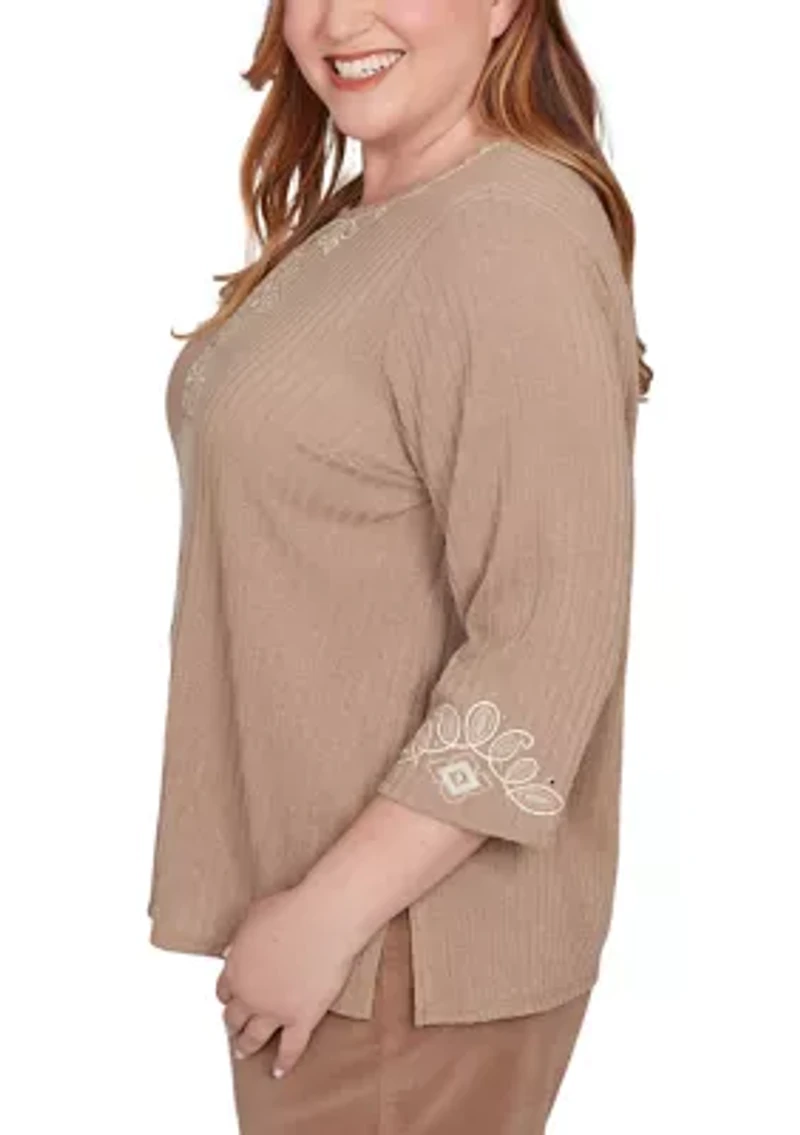 Plus Vienna Soutache Medallion Center Knit Top