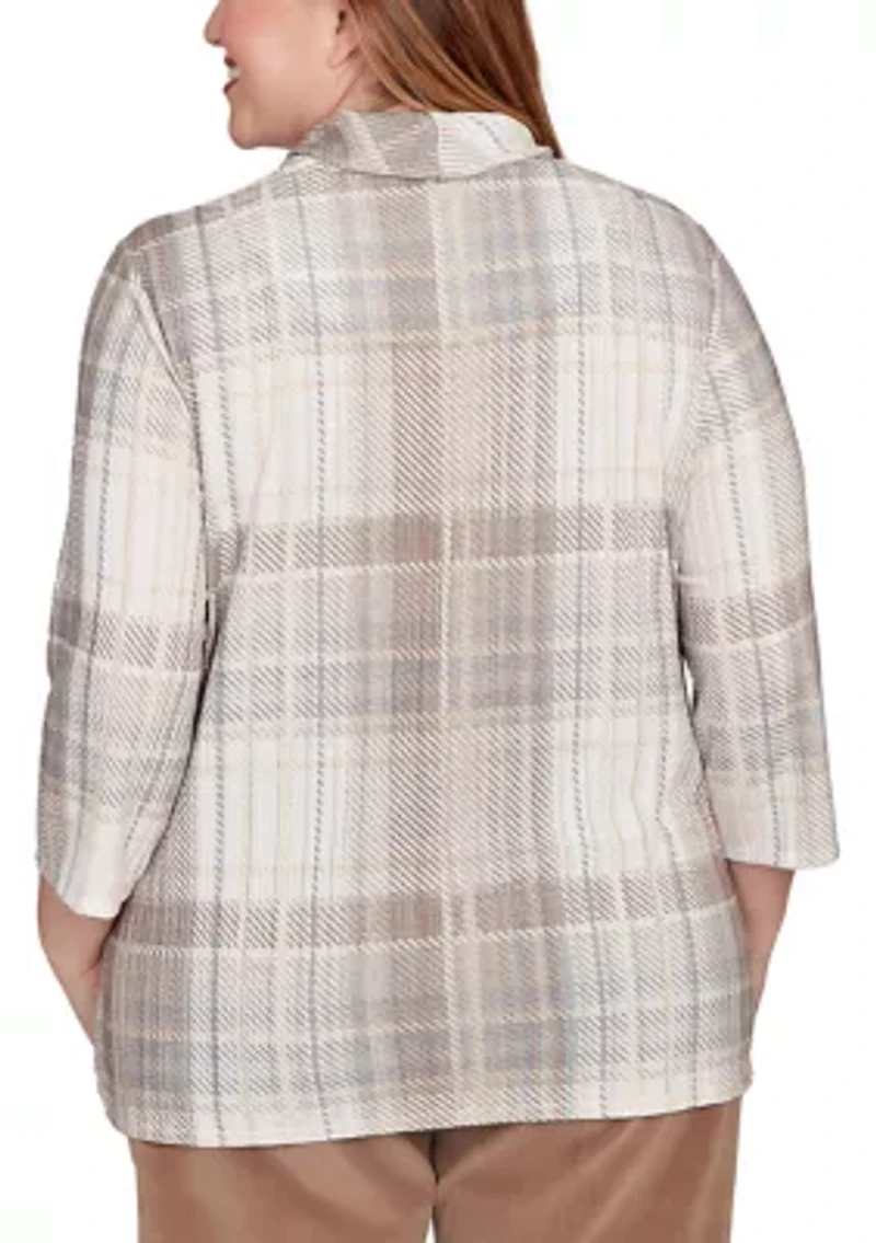 Plus Vienna Plaid Cowl Neck Knit Top