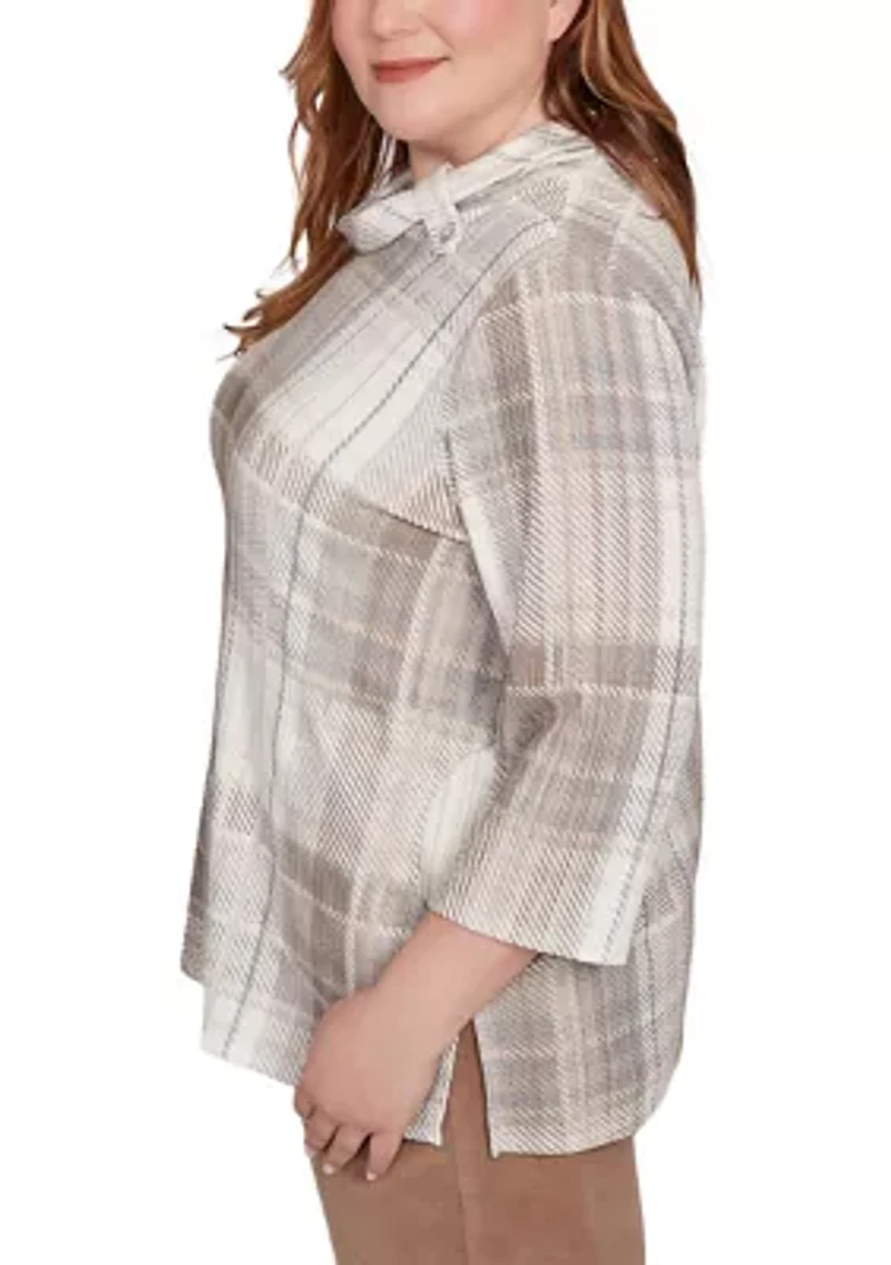Plus Vienna Plaid Cowl Neck Knit Top