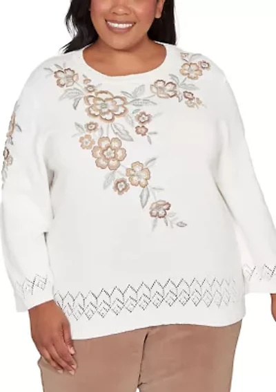 Plus Vienna Floral Embroidery Yoke Sweater
