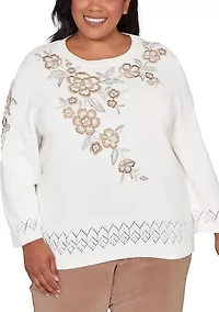 Plus Vienna Floral Embroidery Yoke Sweater