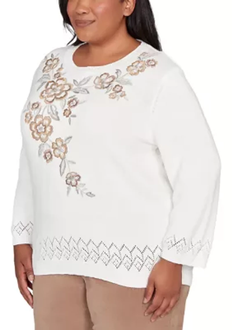 Plus Vienna Floral Embroidery Yoke Sweater