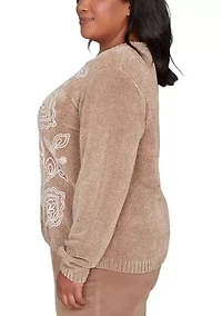 Plus Vienna Stitched Leaves Chenille Sweater
