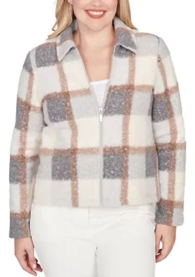 Petite Vienna Plaid Knit Boucle Jacket