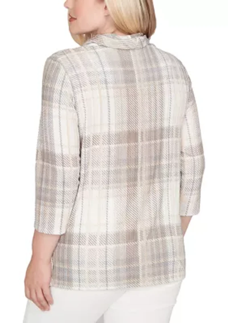 Petite Vienna Plaid Cowl Neck Top