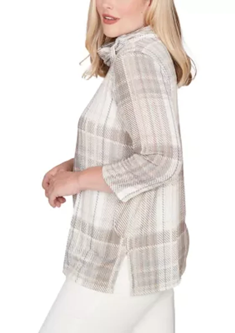 Petite Vienna Plaid Cowl Neck Top