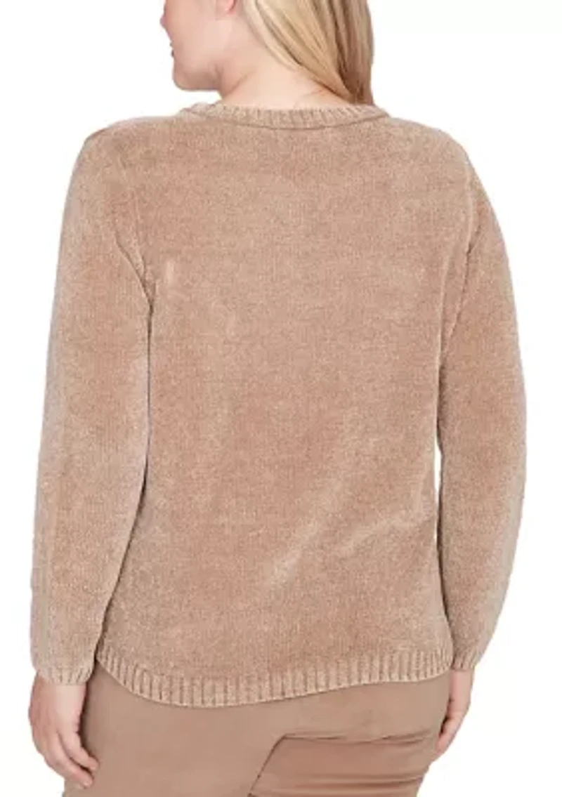 Petite Vienna Stitched Leaves Chenille Sweater