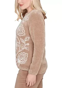 Petite Vienna Stitched Leaves Chenille Sweater