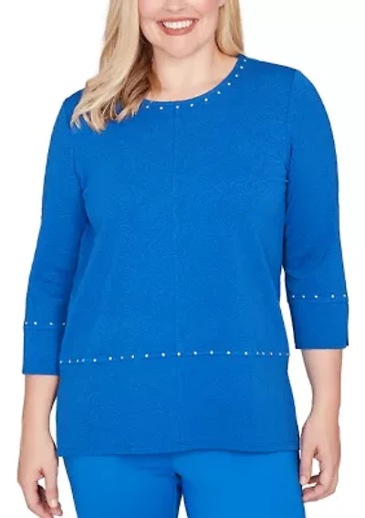 Women's Barcelona Solid Floral Jacquard Texture Top