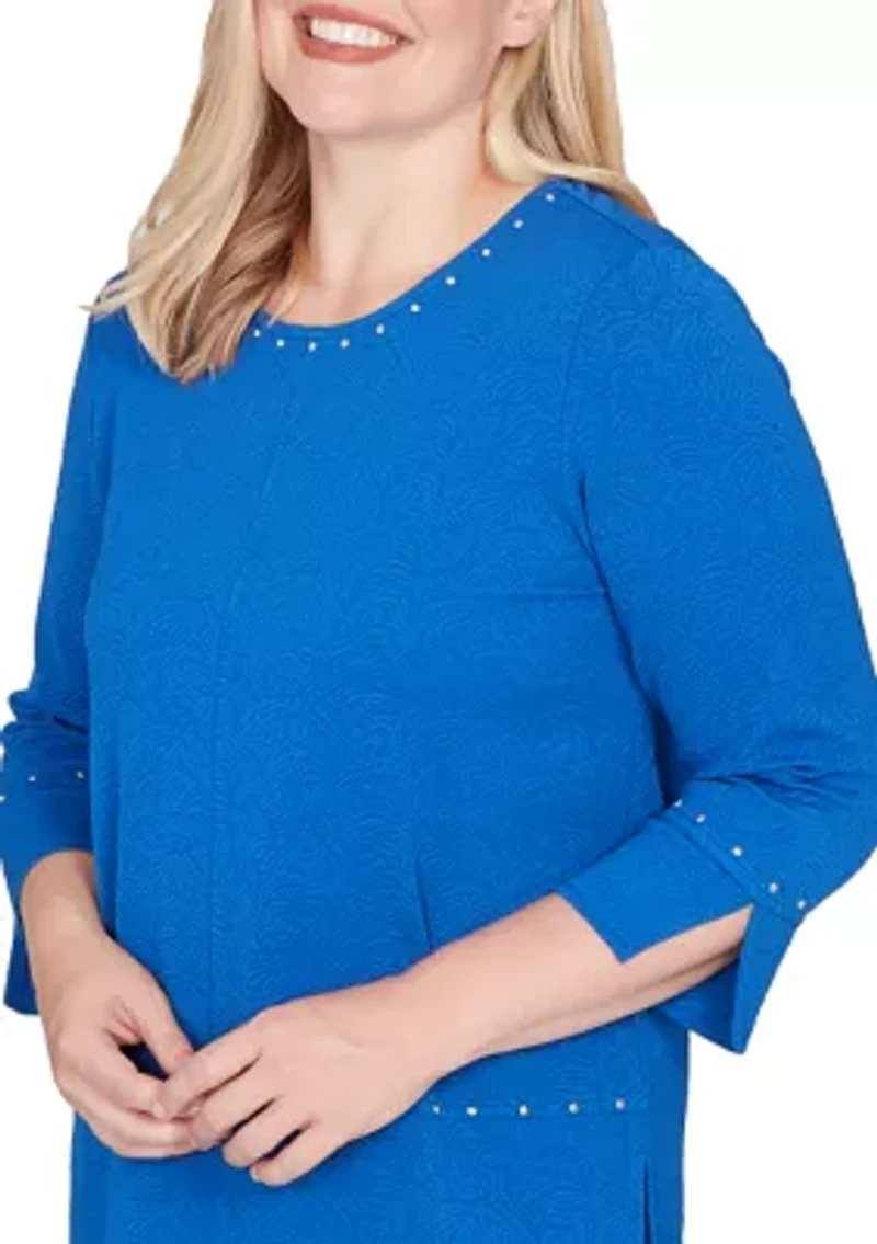 Women's Barcelona Solid Floral Jacquard Texture Top