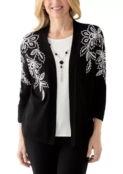 Women's Floral Soutache Two One Sweater