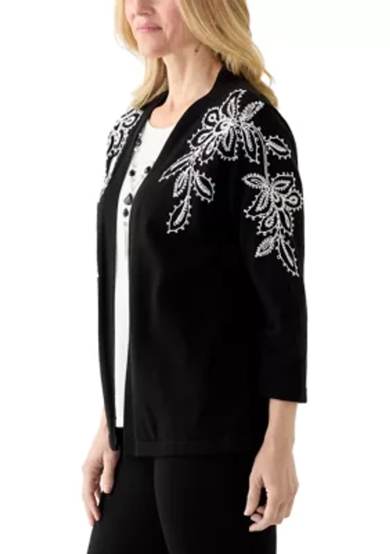 Women's Floral Soutache Two One Sweater