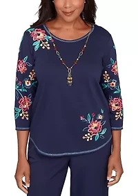Women's Saratoga Springs Embroidered Sleeves with Necklace