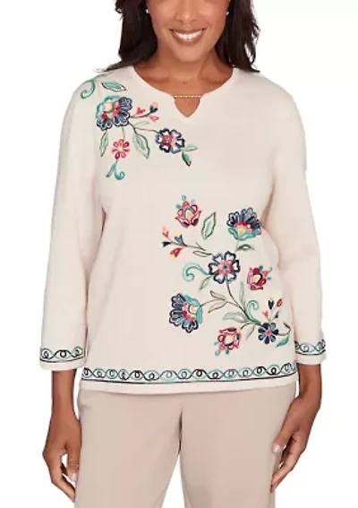 Women's Saratoga Springs Embroidered Flowers Sweater