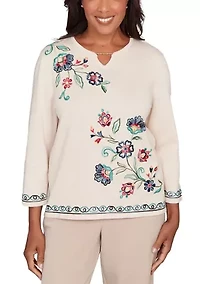 Women's Saratoga Springs Embroidered Flowers Sweater