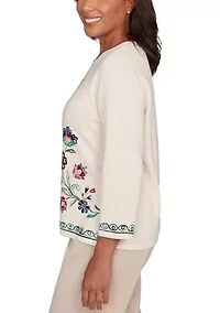 Women's Saratoga Springs Embroidered Flowers Sweater