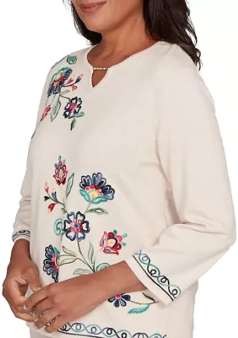 Women's Saratoga Springs Embroidered Flowers Sweater