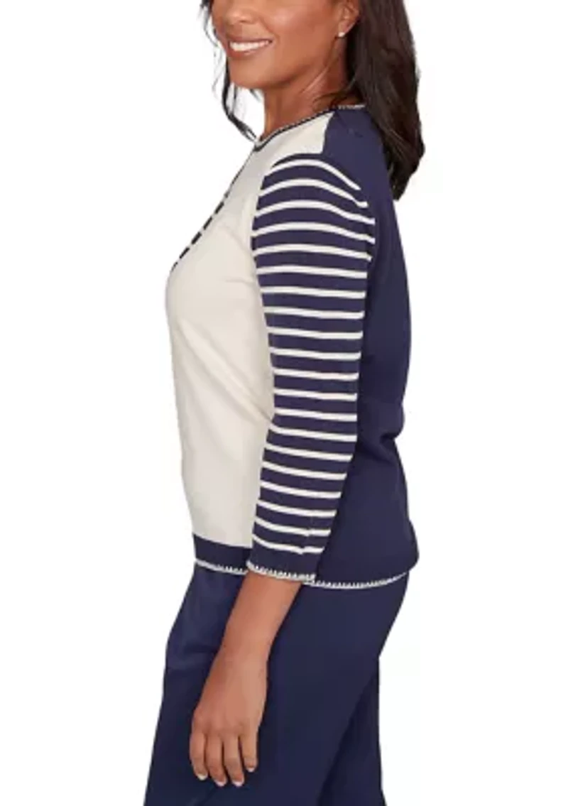 Women's Saratoga Springs Heart Stripes Sweater