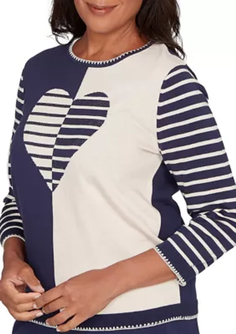 Women's Saratoga Springs Heart Stripes Sweater