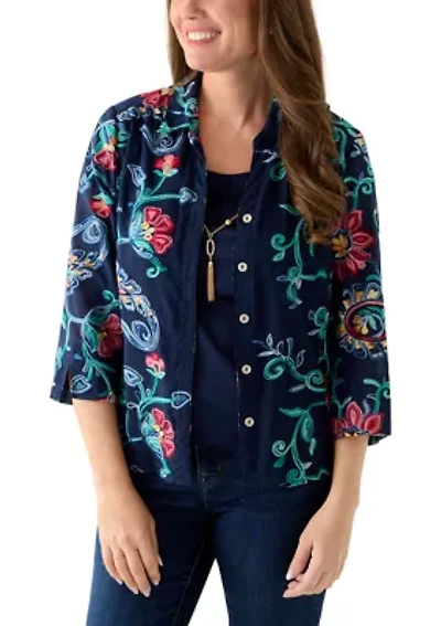 Petite Paisley Floral Button Down Top