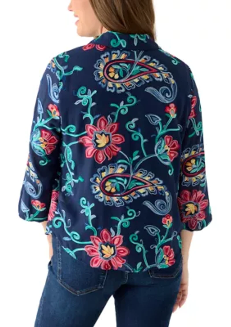 Petite Paisley Floral Button Down Top